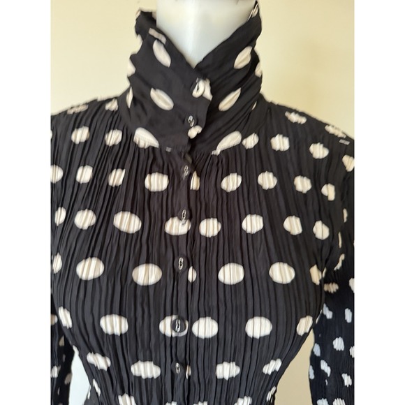 Alquema Polka Dot Midi Dress Crinkle Pleated Womems Size 1/Medium Black - Picture 5 of 8